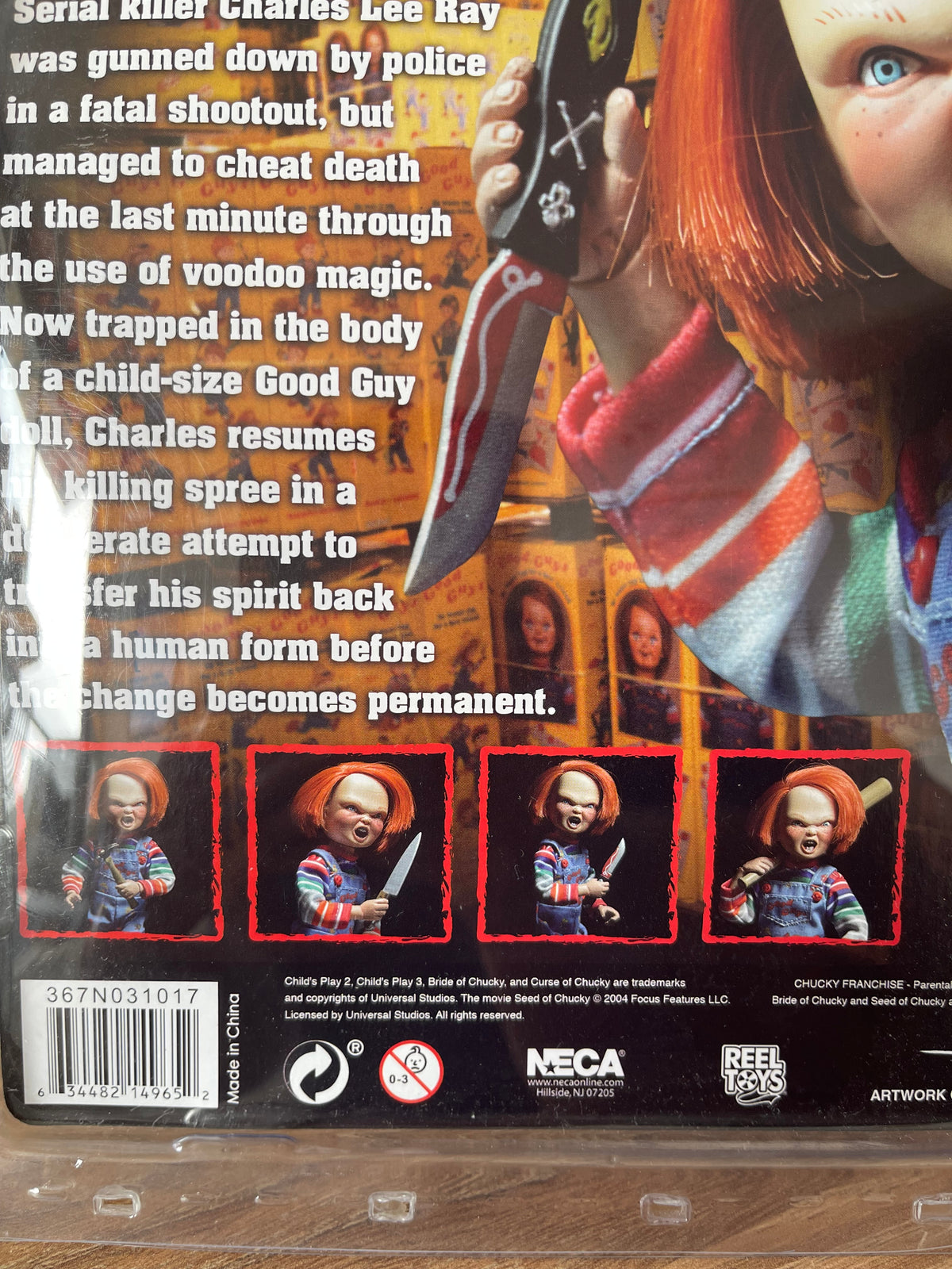 Chucky muñeco NECA Retro Cloth 8" con cuchillo
